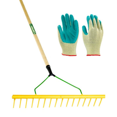 PegdevPdl16 Tooth Polypropylene Landscape Rake With Gardening GlovesMedium/largeEssential Garden Tool Set.
