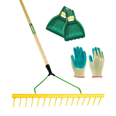 PegdevPdl16 Tooth Polypropylene Landscape Rake With Hardwood HandleLeaf Scoop Grab & Gardening Gloves SetGardening Set