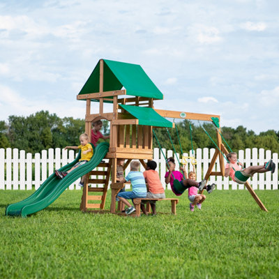 Backyard Discovery Belmont Cedar Wooden Climbing Frame With 2 X SwingsTrapeze And Slide from B&Q