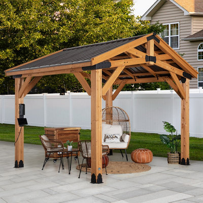 Backyard Discovery Norwood Cedar Wood Outdoor Patio Gazebo With Powerport 3.7 X 3.1M (12Ft X 10Ft) from B&Q