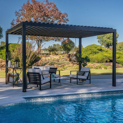 Backyard Discovery Sarasota Louvered Steel Outdoor Patio Pergola With Powerport 4.3M X 3M (14Ft X 10Ft) from B&Q