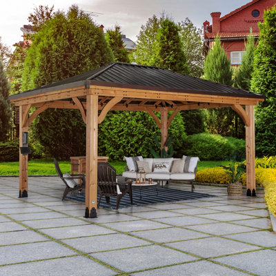 Backyard Discovery Barrington Cedar Wood Outdoor Patio Gazebo With Powerport 4.9M X 3.7M (16Ft X 12Ft) from B&Q