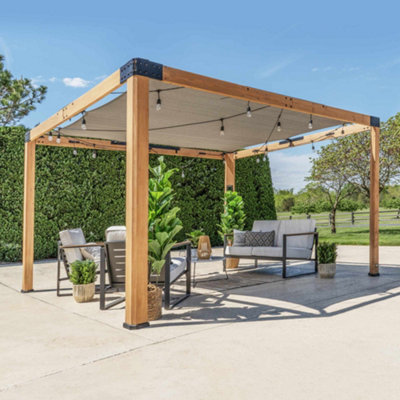 Backyard Discovery Brendan Sail Shade Cedar Wood Outdoor Patio Pergola With Canopy And Powerport 3.7M X 3.1M (12Ft X 10Ft) from B&Q