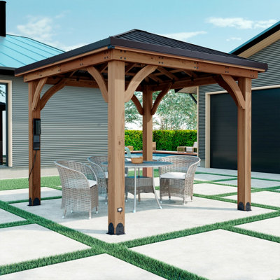 Backyard Discovery Barrington Cedar Wood Outdoor Patio Gazebo With Powerport 3M X 3M (10Ft X 10Ft) from B&Q