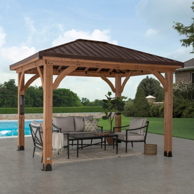 Backyard Discovery Barrington Cedar Wood Outdoor Patio Gazebo With Powerport 3.7M X 3.1M (12Ft X 10Ft) from B&Q