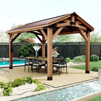 Backyard Discovery Norwood Cedar Wood Outdoor Patio Gazebo With Powerport 4.4Mx 3.1M (14Ft X 10Ft) from B&Q