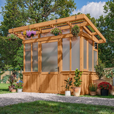 Backyard Discovery Poppy Cedar Wood Polycarbonate Greenhouse With Pergola Front And Powerport 2.7M X 1.7M (9Ft X 6Ft) from B&Q
