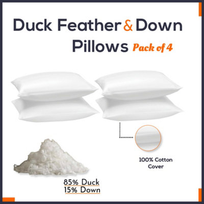 CHILIMILII Duck Feather & Down Pillows Extra Filled Hotel Quality Anti-Allergenic 100% Cotton Cover Deep Sleep Pillows Pack Of 4 from B&Q