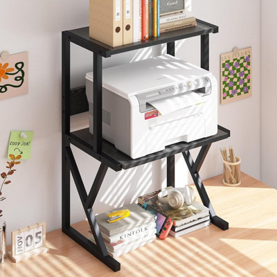 Huhote Stylish 3 Tier Desktop Printer Stand With Multi-Purpose Storage And Organize For Home Office Black Printer Table from B&Q