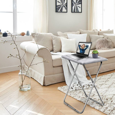 Huhote Compact Folding Snack Table Small Spaces Side Table End Table Coffee Table Beside Table Sofa Table White Marble Finish 2Pcs from B&Q