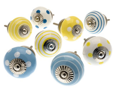 Mango Tree Cupboard Knobs Mixed Set Of 8 X Turquoise And Lemon Coloured Ceramic Cupboard Knobs