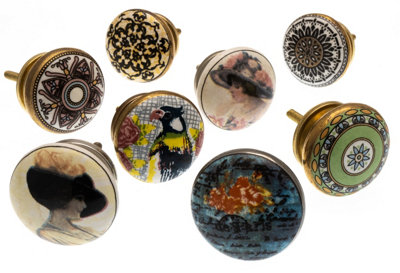 Cupboard Knobs Decorative Shabby Chic With Mosaic Patterns Ceramic Door And Drawer Handles Set Of 8 By Mango Tree