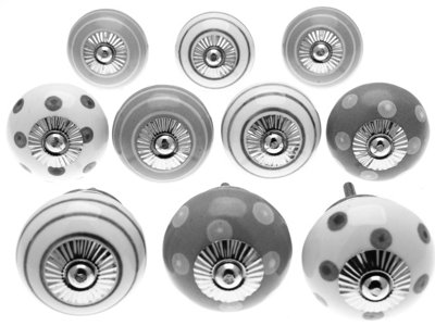 Mango Tree Cupboard Knobs Decorative Whisper Grey And White With DotsSpots And Stripes Ceramic Door And Drawer HandlesSet Of 10