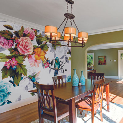 Origin Murals Blue Hummingbird With Pink & Orange Flowers Mural 350Cm Wide X 280Cm High