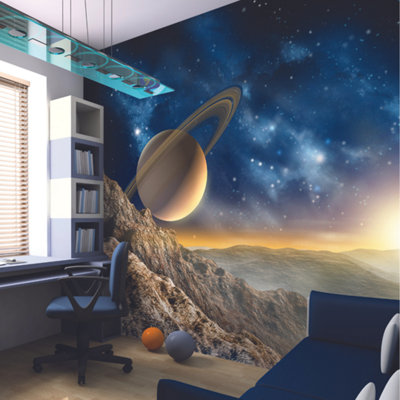 B&Q -  Saturn Planet In Space Galaxy Matt Smooth Paste The Wall Mural 350Cm Wide X 280Cm High