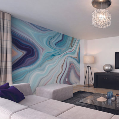 Origin Murals Marble Effect Teal Matt Smooth Paste The Wall Mural 300Cm Wide X 240Cm from B&Q