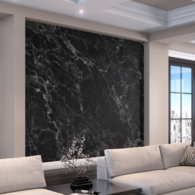 Origin Murals Black Marble Matt Smooth Paste The Wall Mural Wide X 280Cm High 350Cm