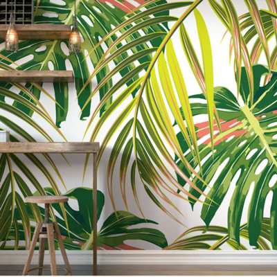Origin Murals Tropical Leaves Green Matt Smooth Paste The Wall Mural 300Cm Wide X 240Cm High from B&Q