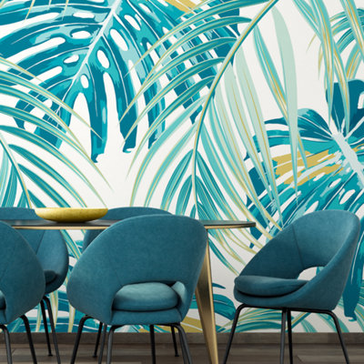Origin Murals Teal Tropical Matt Smooth Paste The Wall Mural 350Cm Wide X 280Cm High from B&Q