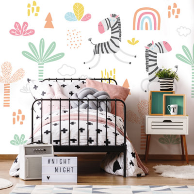 Origin Murals Children's Dancing Zebras White Matt Smooth Paste The Wall 350Cm Wide X 280Cm High from B&Q