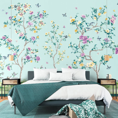 Origin Murals Oriental Flower Tree Blue Matt Smooth Paste The Wall Mural 300Cm Wide X 240Cm High from B&Q