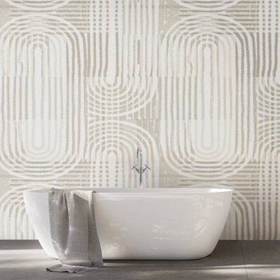 B&Q -  Curved Line Texture Grey Matt Smooth Paste The Wall 300Cm Wide X 240Cm High