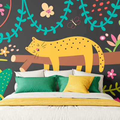 Origin Murals Sleeping Jungle Leopard Black Matt Smooth Paste The Wall 300Cm Wide X 240Cm High from B&Q