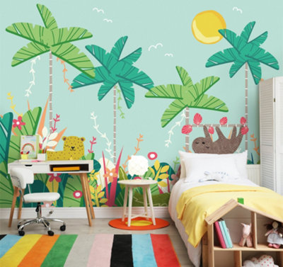 Origin Murals Children's Jungle Animals Blue Matt Smooth Paste The Wall 300Cm Wide X 240Cm High from B&Q