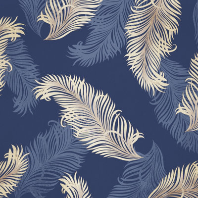 Hoopla Walls Blue Feathers Smooth Matt Wallpaper from B&Q