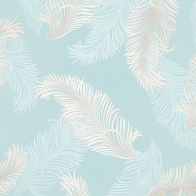 Hoopla Walls Pale Blue Feathers Smooth Matt Wallpaper from B&Q