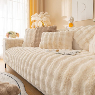  - Lingky Thick Rabbit Plush Sofa Covers 1 2 3 SeaterNon-Slip Slipcovers For Corner L ShapeFunny Fuzzy CoverWarm Velvet