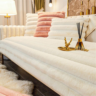  - Lingky Thick Rabbit Plush Sofa Covers 1 2 3 SeaterNon-Slip Slipcovers For Corner L ShapeFunny Fuzzy CoverWarm Velvet