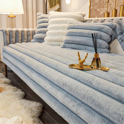  - Lingky Thick Rabbit Plush Sofa Covers 1 2 3 SeaterNon-Slip Slipcovers For Corner L ShapeFunny Fuzzy CoverWarm Velvet