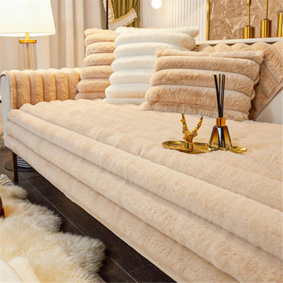  - Lingky Thick Rabbit Plush Sofa Covers 1 2 3 SeaterNon-Slip Slipcovers For Corner L ShapeFunny Fuzzy CoverWarm Velvet