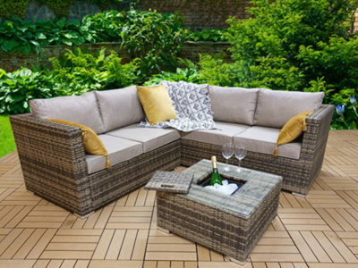 Signature Weave Georgia Wicker Corner Sofa Seat Coffee Table + Ice Bucket Brown from B&Q