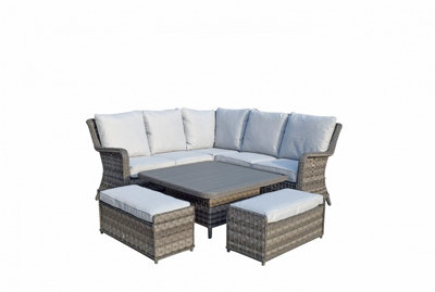 Signature Weave Mia Wicker Corner Sofa Lifting Dining Table Benches Set Grey from B&Q