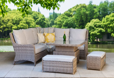 Signature Weave Alexandra Wicker Corner Sofa + Lifting Dining Table + Benches from B&Q