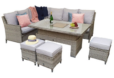 Signature Weave Edwina Wicker Corner Sofa Gas Lift Dining Table Ice Bucket Grey from B&Q