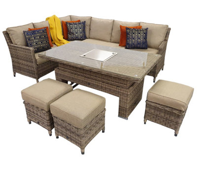 Signature Weave Edwina Wicker Corner Sofa Gas Lift Dining Table Ice Bucket Brown from B&Q