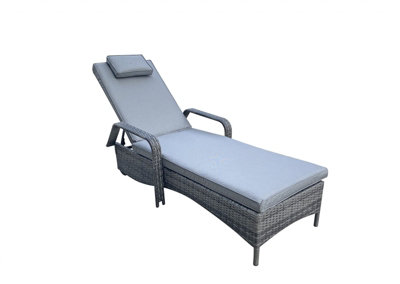 Signature Weave Savannah Wicker Sun Lounger Bed Chair & Side Drinks Table Grey from B&Q