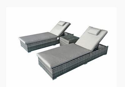 Signature Weave Jessica Wicker 2 X Sun Lounger Chair & Side Drinks Table Grey from B&Q
