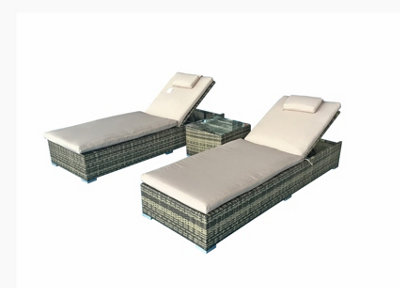 Signature Weave Jessica Wicker 2 X Sun Lounger Chair &side Drinks Table Brown from B&Q