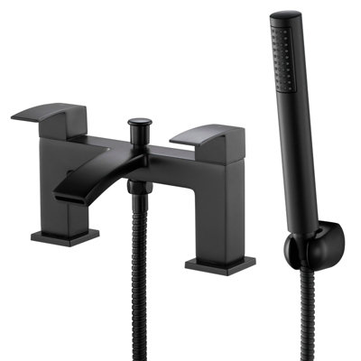 Matte Black Square Waterfall Bathroom Taps, Bathwest Bathroom Sink Taps With Shower Attachment, Brass Bath Taps With Shower