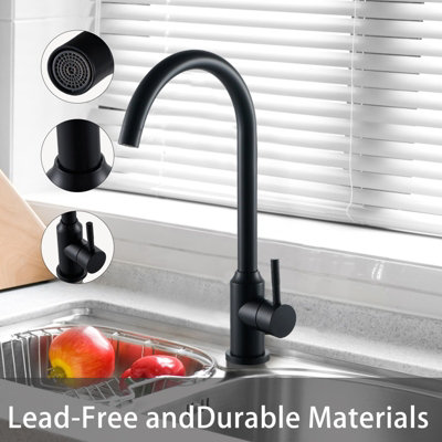 Kitchen Sink Mixer Tap 360 Swivel Spout Monobloc Mixers Faucet Single Lever Matte Black from B&Q