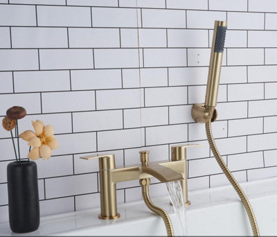 B&Q -  Gold Bath Shower Mixer Tap Faucet With Shower Kit Handheld Shower Head Bathtub Bathroom Filler Sink