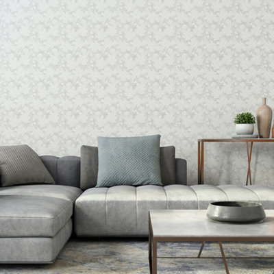 Hoopla Walls Grey Paisley Smooth Matt Wallpaper from B&Q