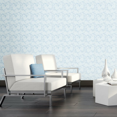 Hoopla Walls Pale Blue Paisley Smooth Matt Wallpaper from B&Q