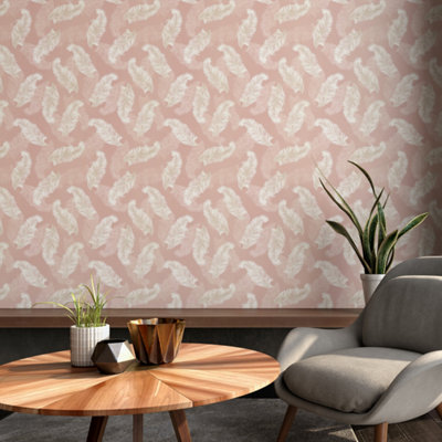 Hoopla Walls Blush Pink Feathers Smooth Matt Wallpaper from B&Q