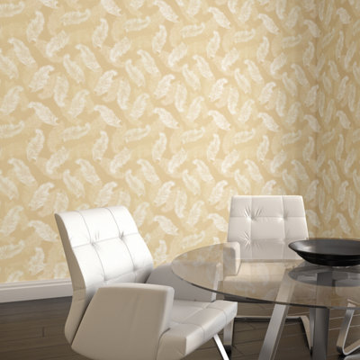 Hoopla Walls Gold Feathers Smooth Matt Wallpaper from B&Q