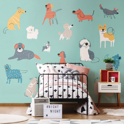 Origin Murals Happy Dogs Teal Blue Matt Smooth Paste The Wall Mural 300Cm Wide X 240Cm High from B&Q